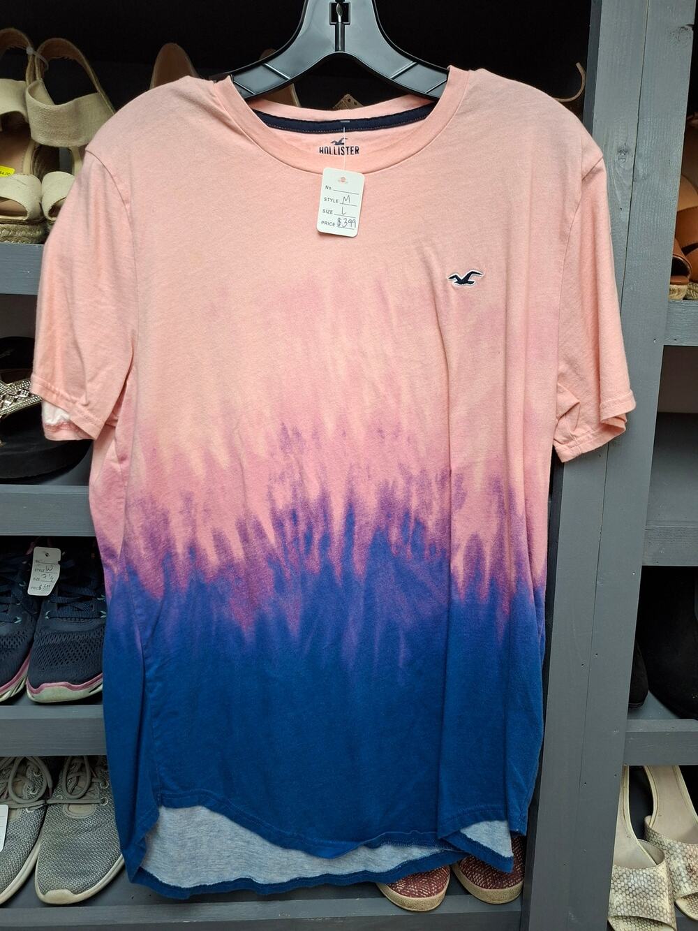 Hollister Men's Large Dip Dye Tie Dye T-Shirt Pink Blue Seagull Logo